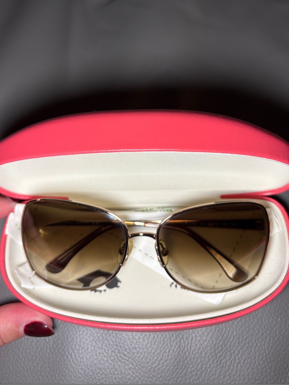 kate spade Gold Metal Sunglasses with Brown Lenses and Pink Case